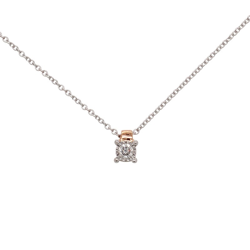 Collier Carador or blanc et rose 375/000 diamant