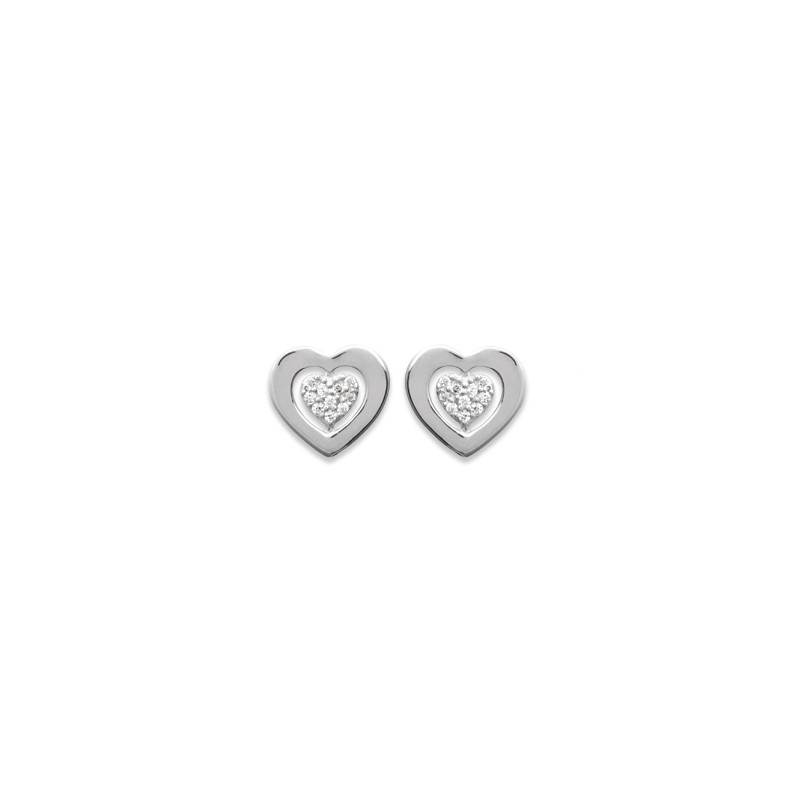 Boucles d'oreilles clous Carador coeur argent 925/000 et zircons