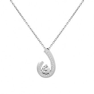 Collier Carador or blanc 375/000 femme oxyde de zirconium