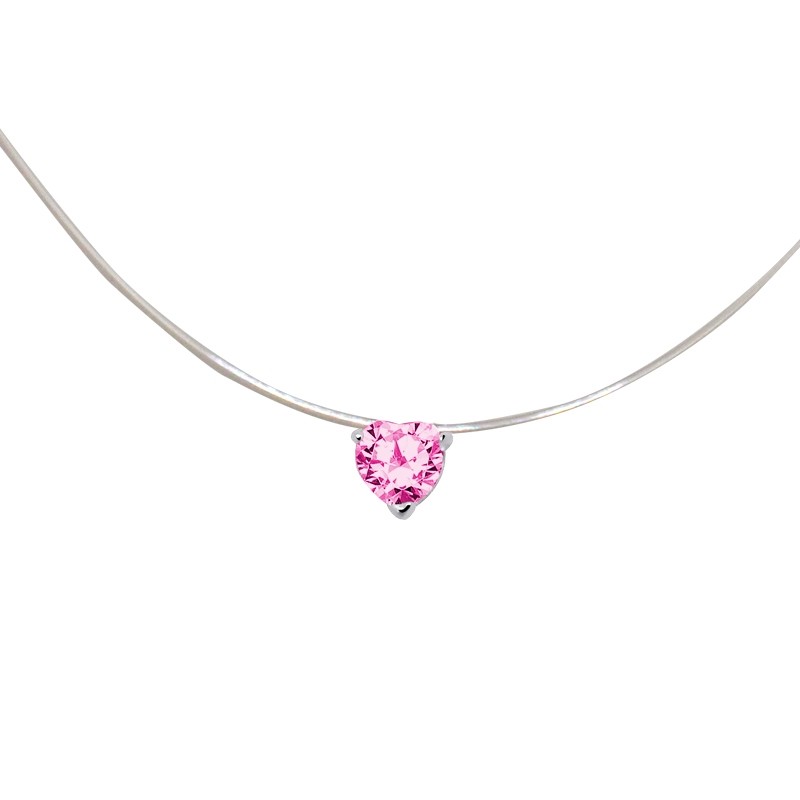 Collier Carador fantaisie souple Oxyde de zirconium coeur couleur rose