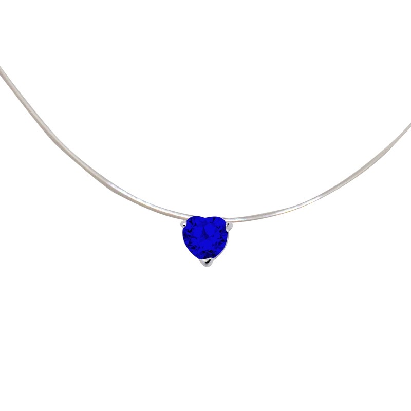 Collier Carador fantaisie souple Oxyde de zirconium coeur couleur bleue