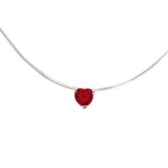 Collier Carador fantaisie souple Oxyde de zirconium coeur couleur rouge