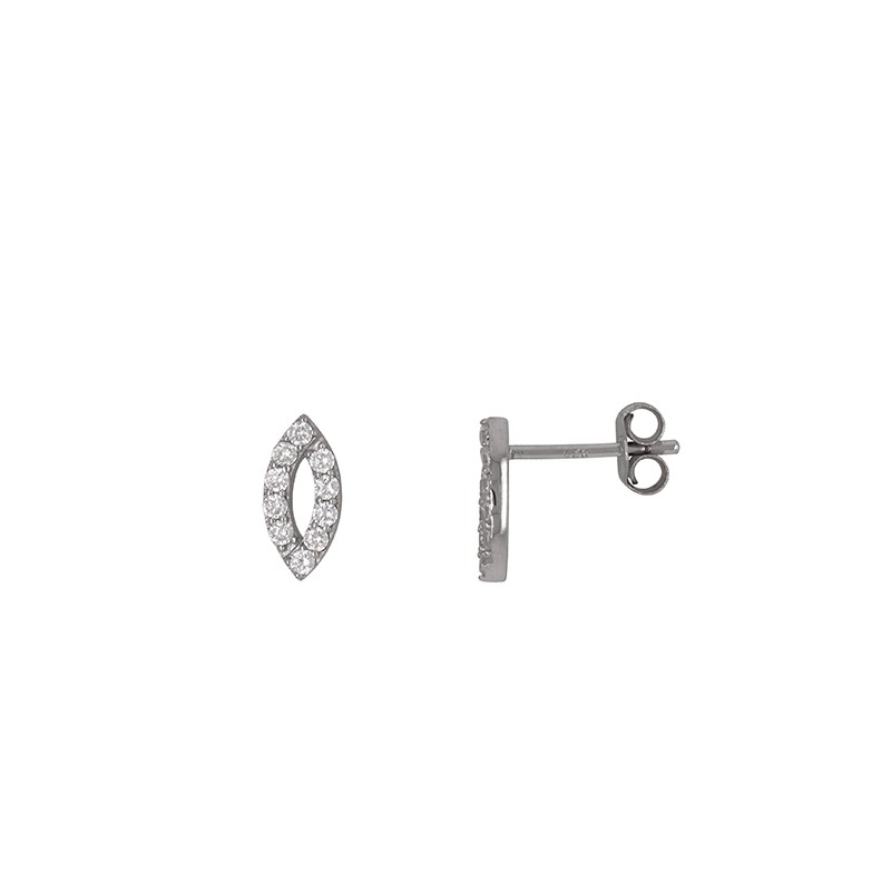 Boucles d'oreilles puce Carador motif pétale empierré d'oxydes de zirconium en argent 925/000