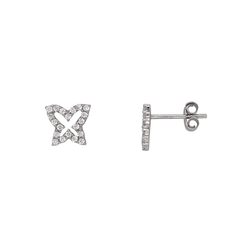 Boucles d'oreilles Carador papillon or blanc 375/000 et oxydes de zirconium