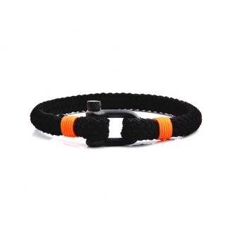 Bracelet Homme Carador MATELOT tissu noir et orange, fermoir manille