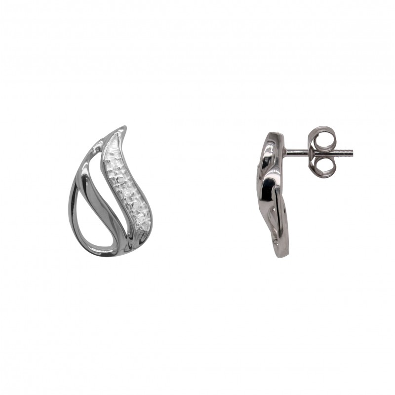 Boucles d'oreilles cloux trilogie or blanc 375/000 et diamant Carador