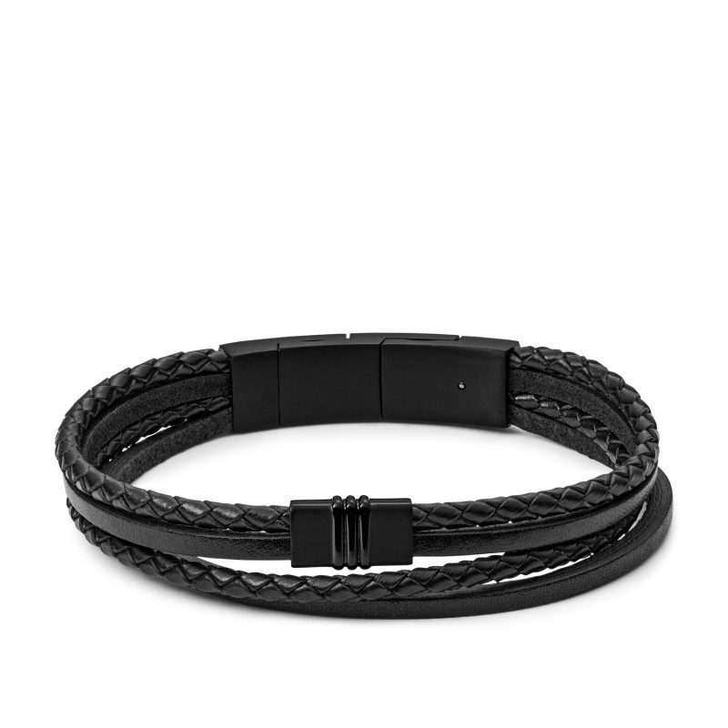 Bracelet FOSSIL multi-rangs en cuir noir