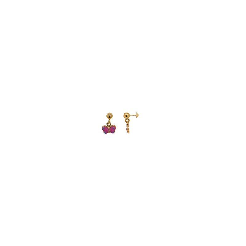 Boucle d'oreille Carador or 375/000 papillon rose