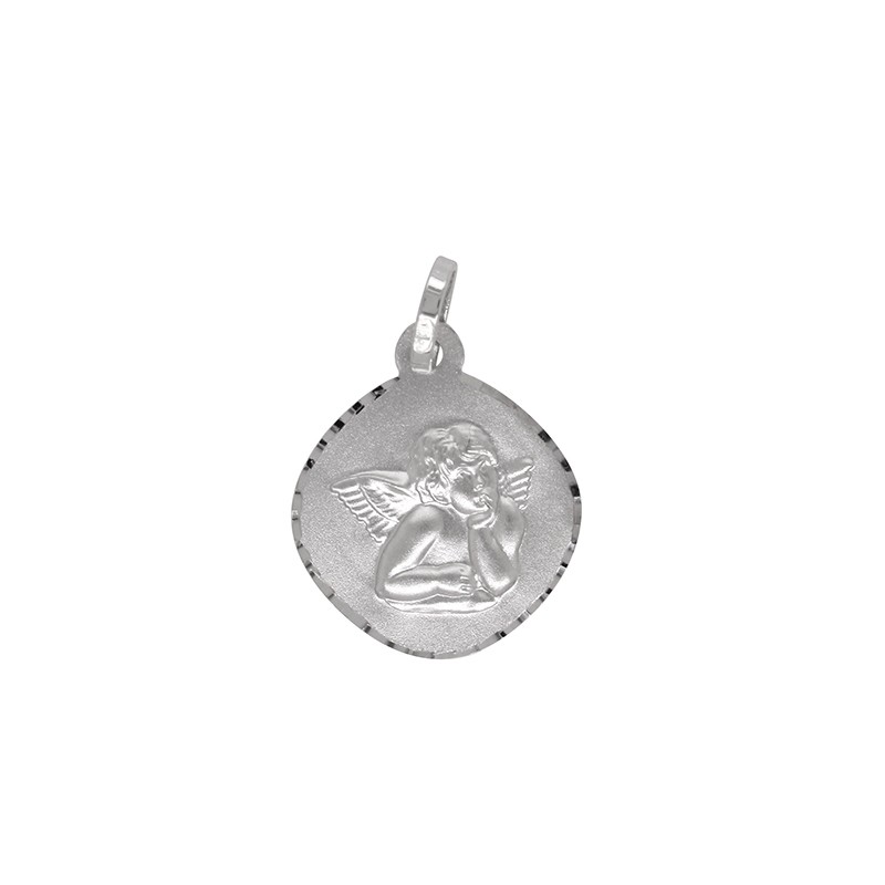 Médaille Carador Baptême Ange en or blanc 375/000