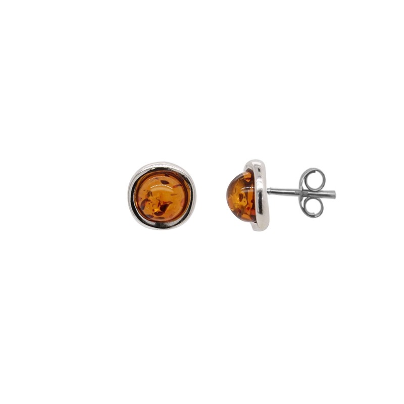 Boucles d'oreilles clous en argent et ambre 925/000