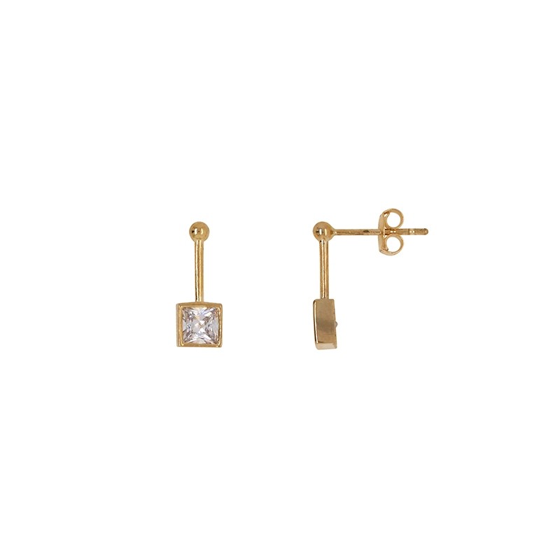 Boucles d'oreilles pendantes Carador carré suspendu en or 375/000 et oxydes de zirconium