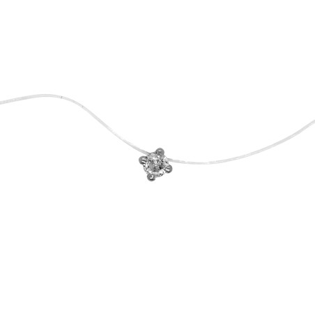 Collier Carador solitaire serti 4 griffes en or blanc 375/000 et oxydes de zirconium
