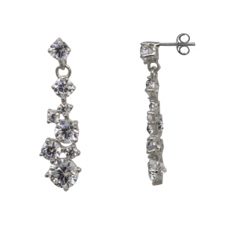 Boucles d'oreilles Carador pendantes or blanc 375/000, chute de zircons