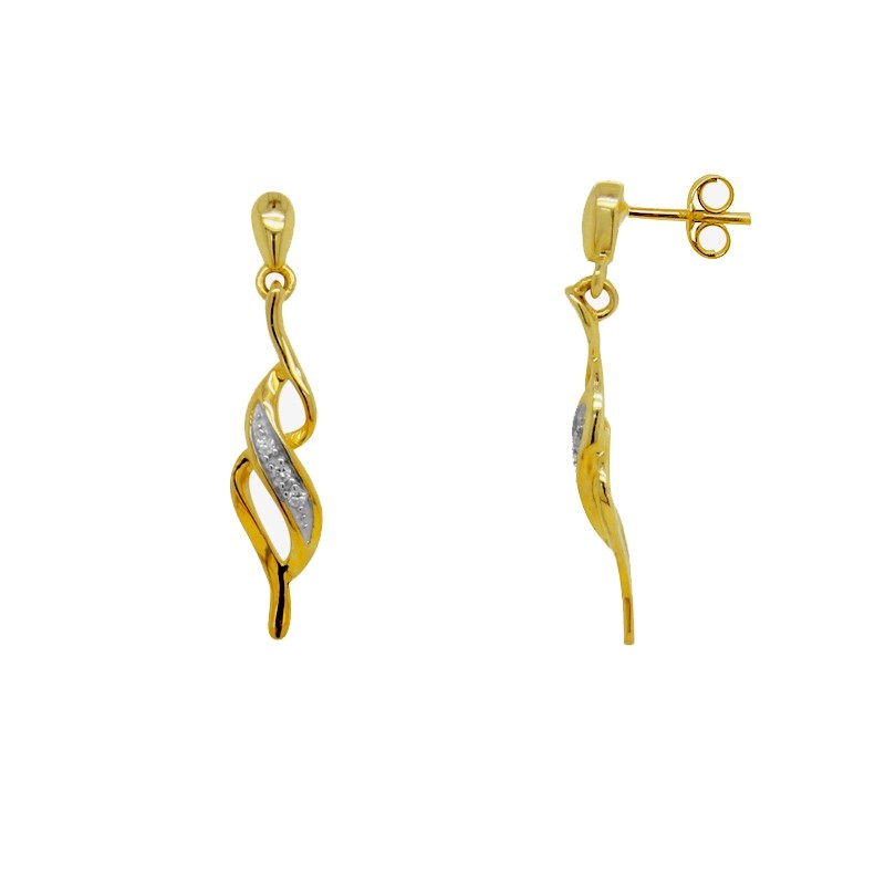 Boucles d'oreilles pendantes diamants et or 375/000