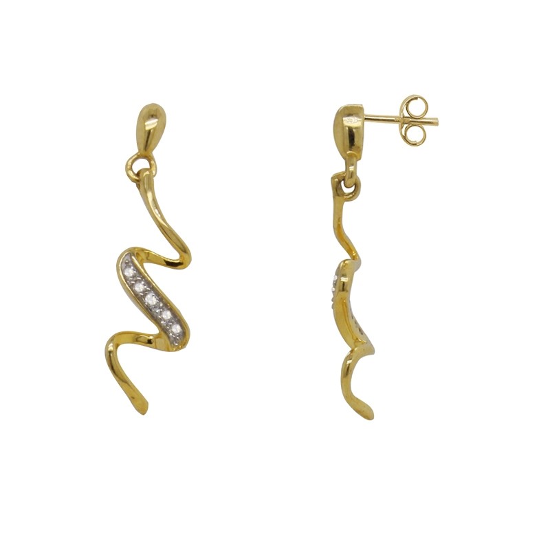 boucles d'oreilles ondulées or 375/000 et diamants