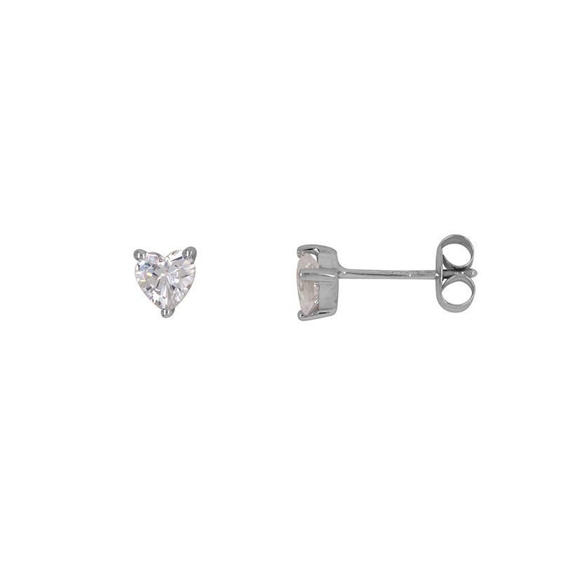 Boucles d'oreilles clous Carador or blanc 375/000 et oxyde de zirconium cœur