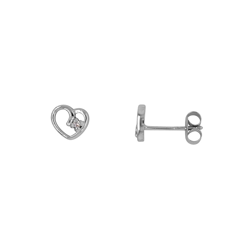 Boucles d'oreilles Carador cœur or blanc 375/000, oxyde de zirconium