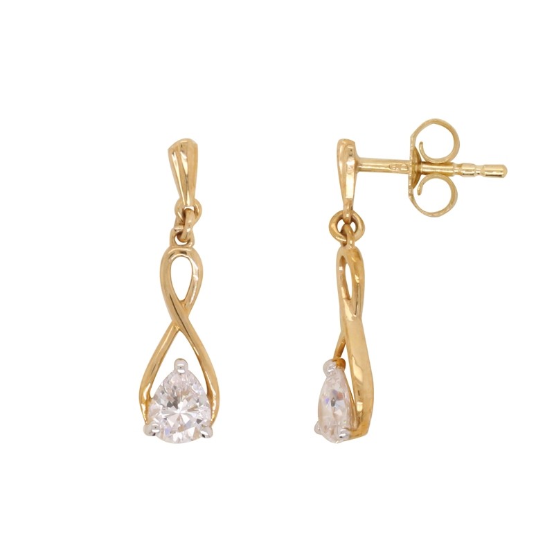 Boucles d'oreilles solitaire or jaune 375/000 pendantes