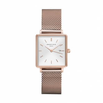 Montre Rosefield The Boxy maille milanaise dorée rose QWSR-Q01