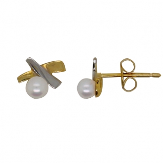 Carador - Boucles d'oreilles Clous perle Or jaune et blanc 375/000 MBO27980-01