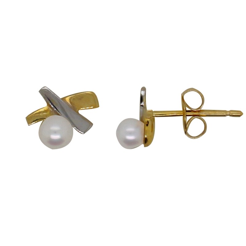 Carador - Boucles d'oreilles Clous perle Or jaune et blanc 375/000 MBO27980-01