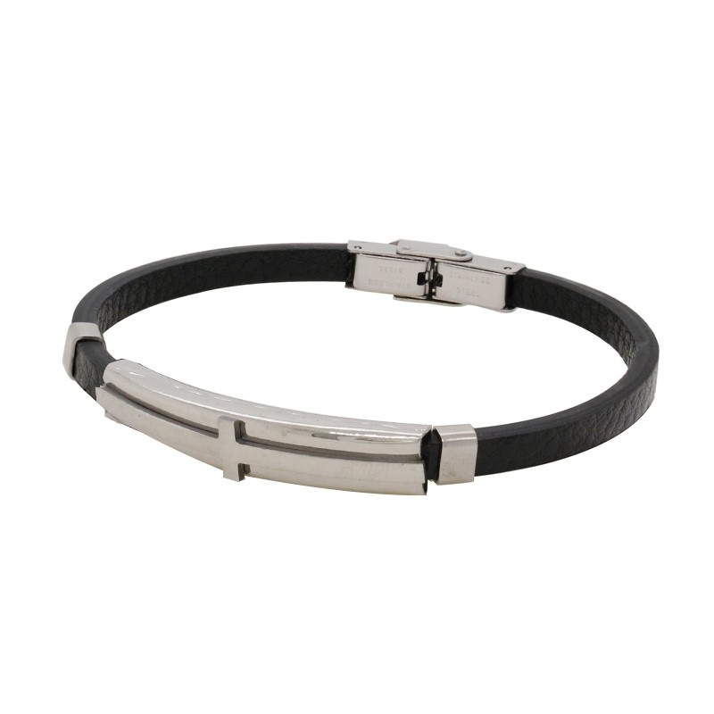 Bracelet en cuir et acier inoxydable carador