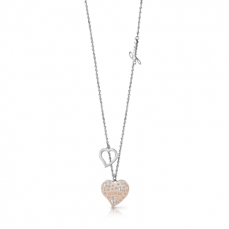 Collier Guess Heart warming argenté et doré rose UBN78067