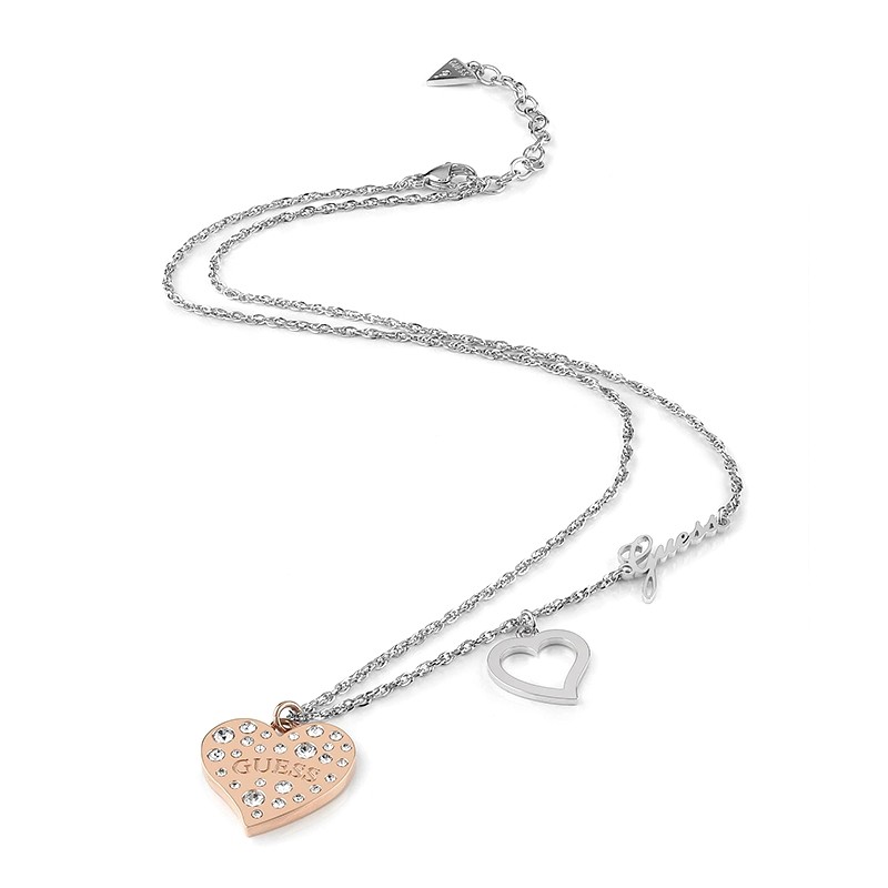 Collier Guess Heart warming argenté et doré rose UBN78067