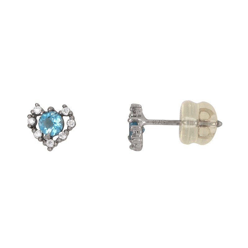 Boucles d'oreilles Carador Boutons forme cœur Or blanc 375/000 et Topaze