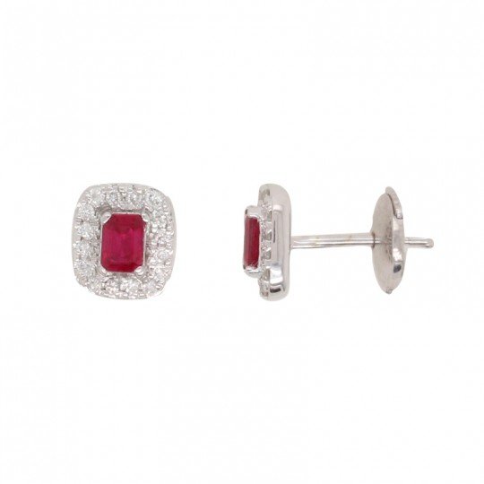 Boucles D'oreilles Clous Or Blanc 18 Carats Avec Diamant - Poids 0,97 G - Neuf Avec étiquettes