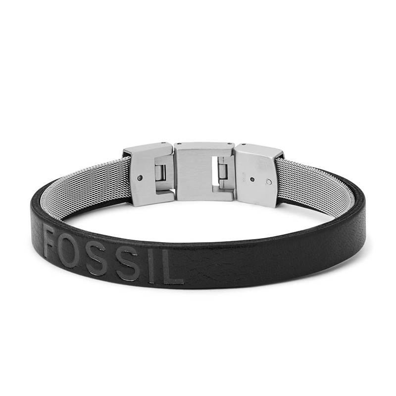 Bracelet double Fossil en cuir et acier JF03119040