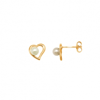 Boucles d'oreilles cœur Carador Perle et Or jaune 375/000