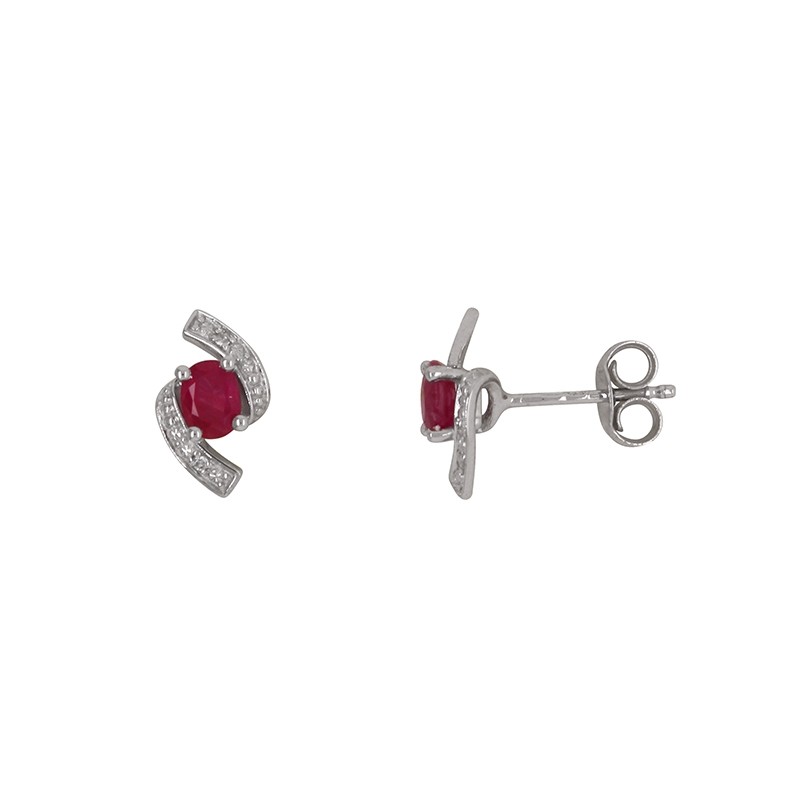 Boucles d'oreilles clous Carador baroque en or blanc 750/000, rubis et diamants