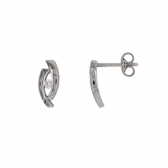 Boucles d'oreilles clous Carador solitaire fantaisie or blanc 750/000 et oxydes de zirconium