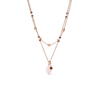 Collier Fossil double breloque en acier doré rose JF03150791