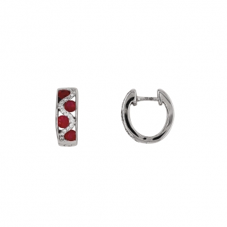 Boucles d'oreilles Carador cliquet or blanc 750/000, rubis et diamants