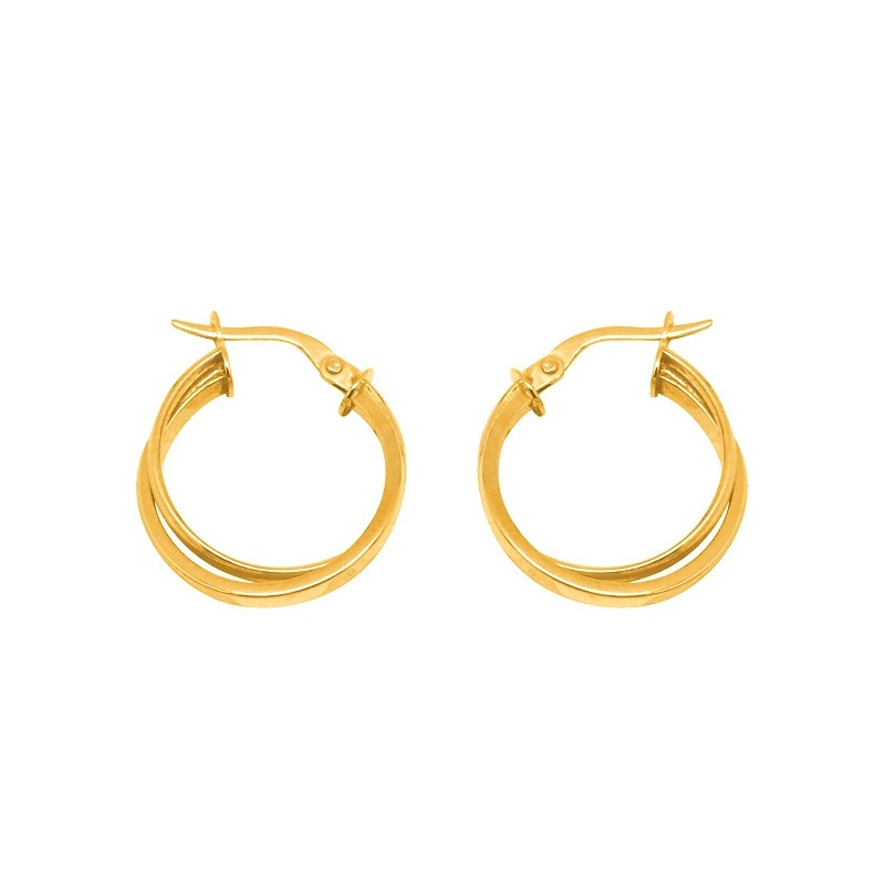 Boucles d'oreilles  doubles créoles rondes en or jaune 375/000 CARADOR 