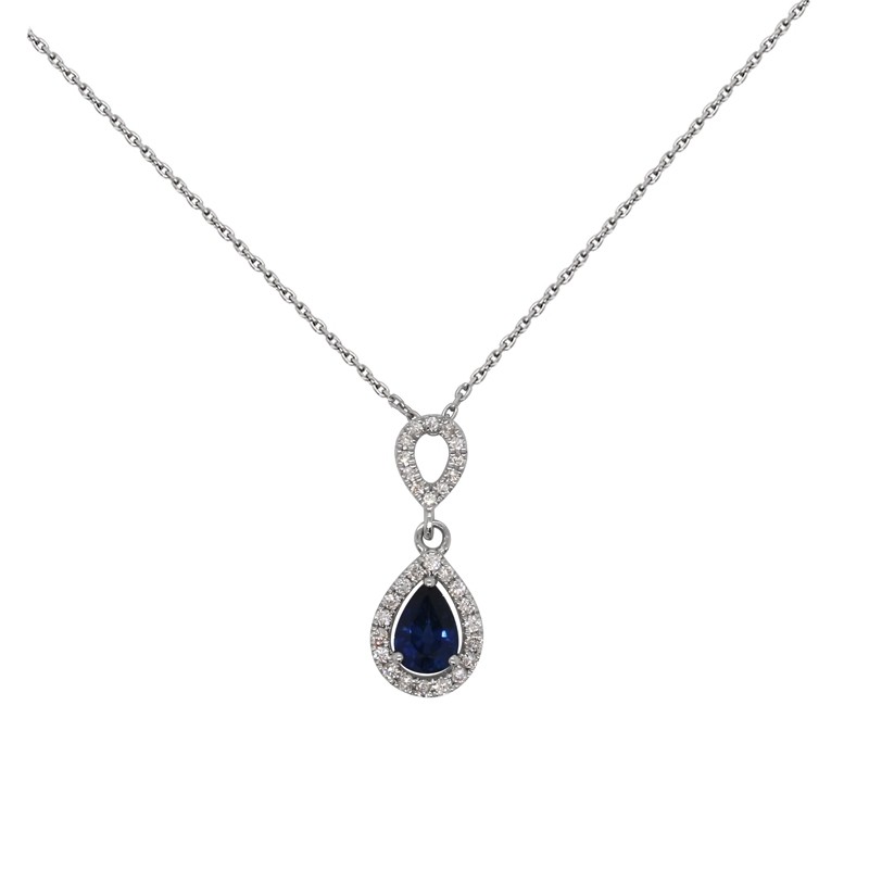 Collier Joaillerie Carador en or blanc 750/000, saphir et diamant 0,1 cts