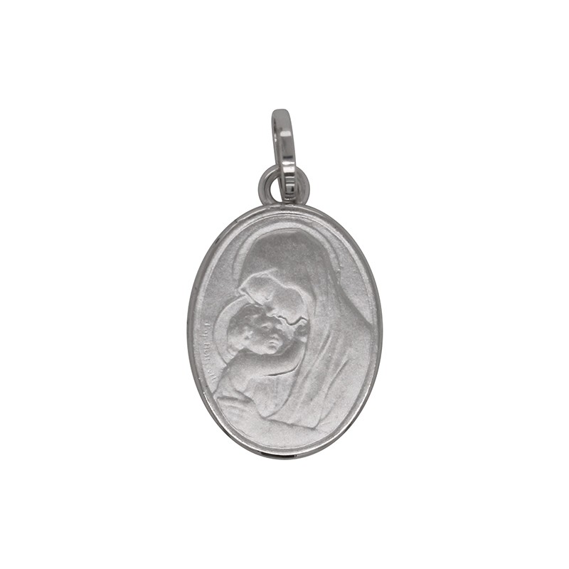 Médaille ovale Carador vierge et l'enfant en or blanc 750/000