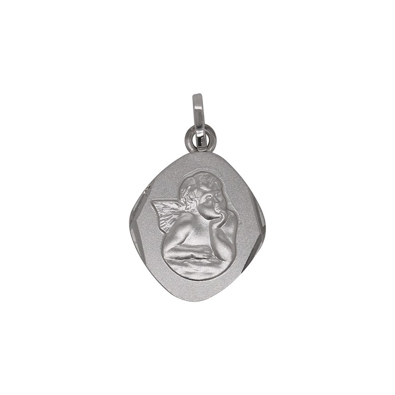 Médaille ovale Carador ange en or blanc 750/000