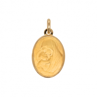 Médaille ovale Carador vierge et l'enfant en or jaune 750/000