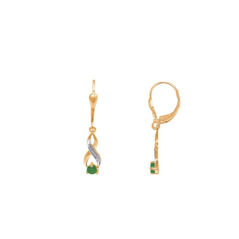 Boucles d'oreilles Carador pendantes or 375/000 et émeraude