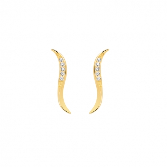 Boucles d'oreilles Carador virgule empierrée en or jaune 375/000 et zircons