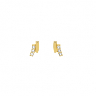 Boucles d'oreilles Carador trilogie double barrette en or jaune 375/000 et oxydes de zirconium