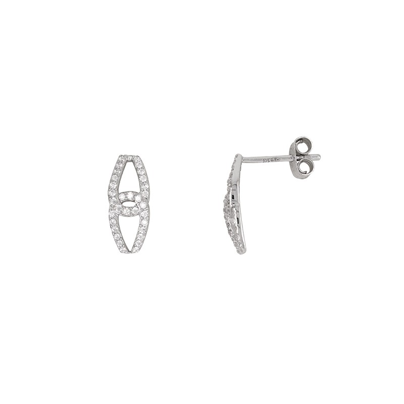 Boucles d'oreilles motif croisé Carador pendantes en or blanc 375/000 et oxydes de zirconium