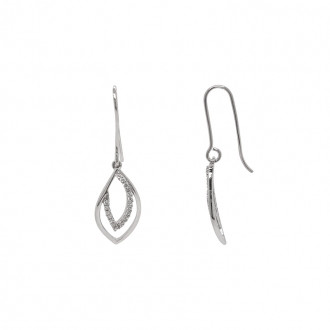 Boucles d'oreilles pendantes pétales Carador en or blanc 375/000 et oxydes de zirconium