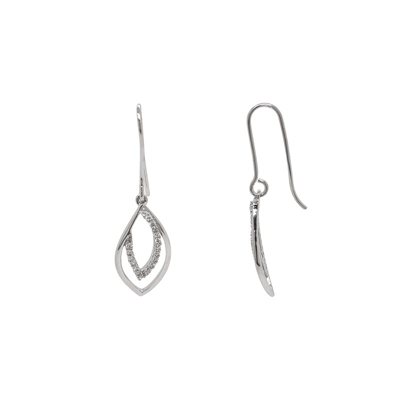 Boucles d'oreilles pendantes pétales Carador en or blanc 375/000 et oxydes de zirconium