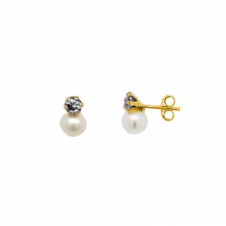 Boucles d'oreilles Carador perles et oxyde de zircopnium en or jaune 375/000