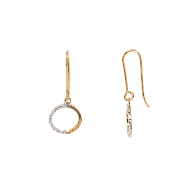 Boucles d'oreilles pendantes cercle empierré Carador en or jaune 375/000 et oxydes de zirconium