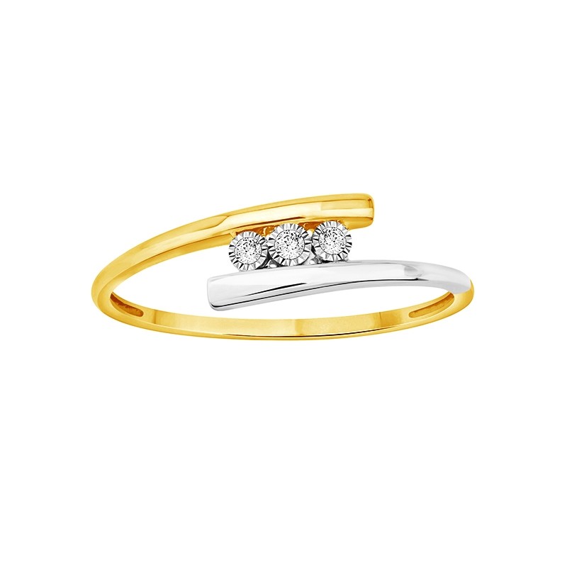 Bague Carador trilogie or jaune et blanc 375 000 et diamants 0 03 cts